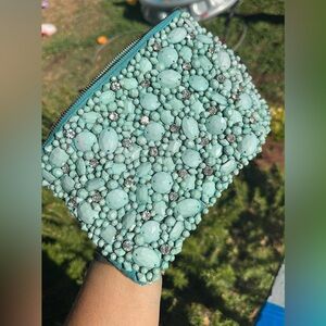 Anthropologie Elegant Beaded Clutch in Turquoise